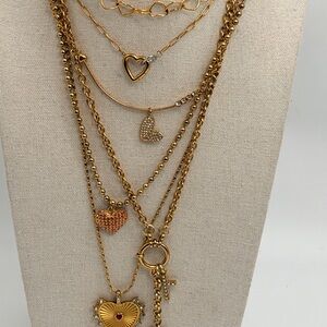 Gold Multi-Layer Heart Necklace Set of 6